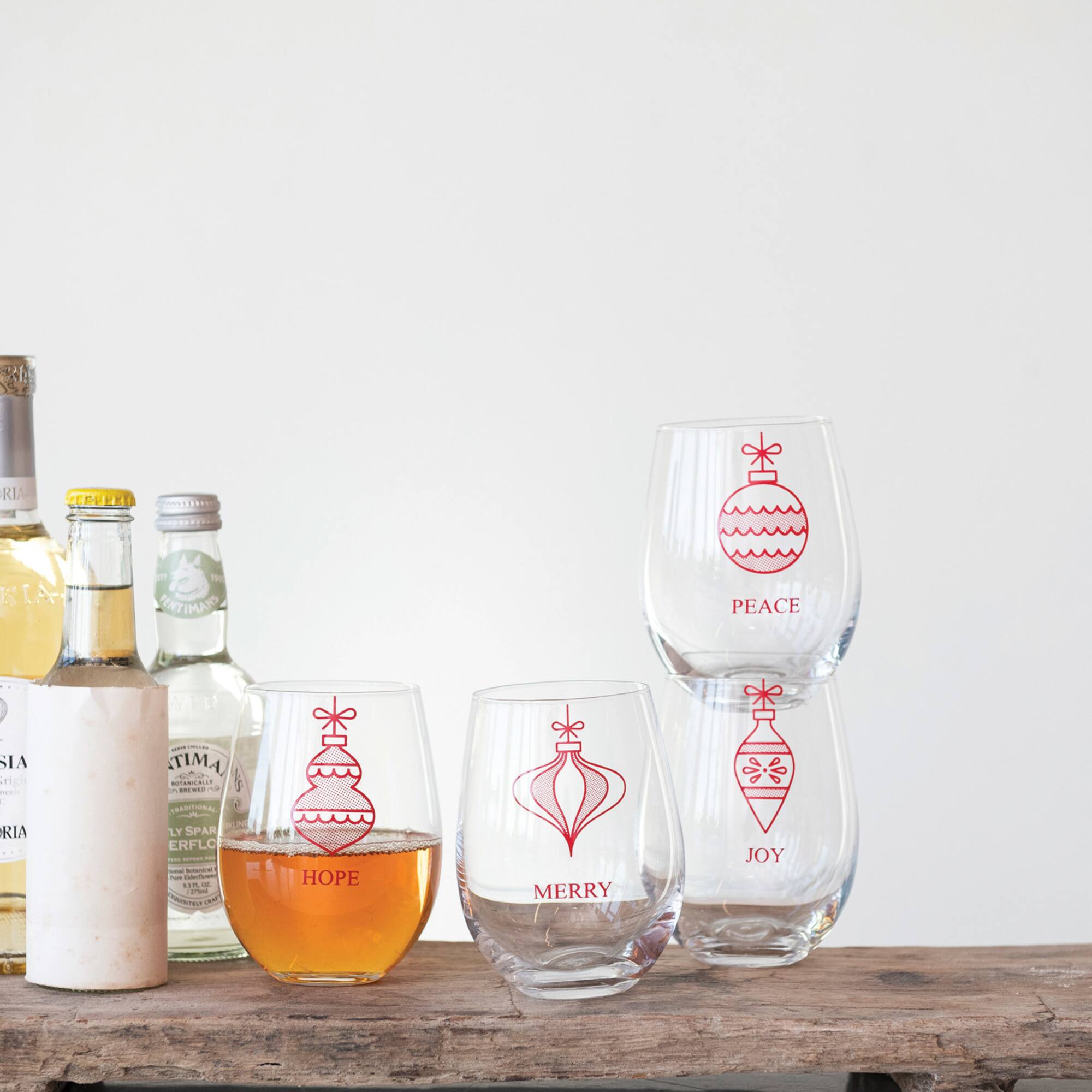 Hello Honey® 18oz. Ornament Stemless Wine Glass Set